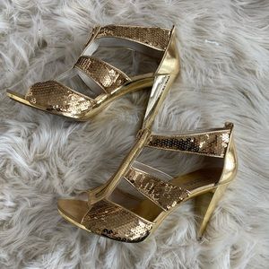 Michael Kors Gold Sequin Front Zip Heels